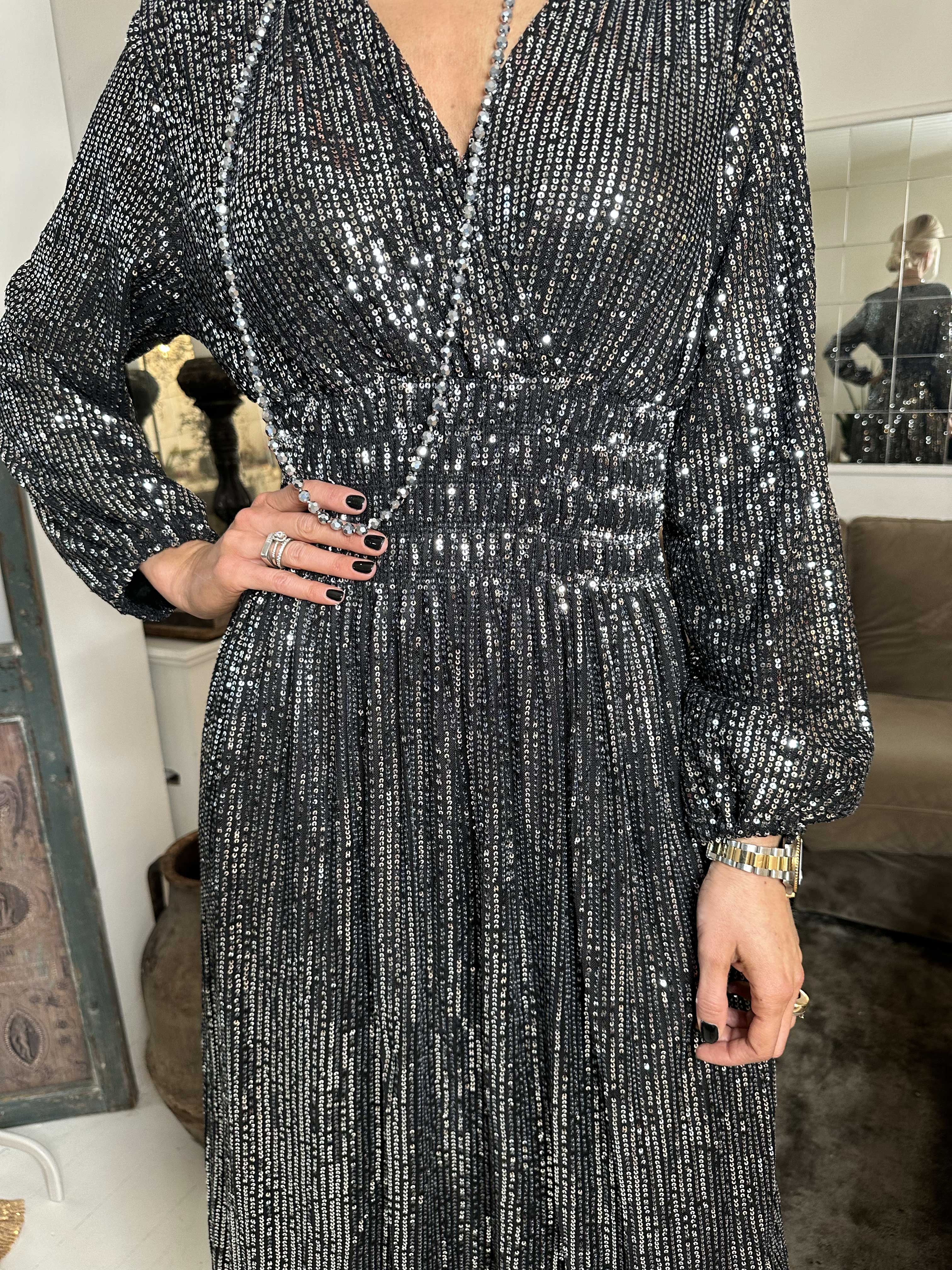 Pams Glitter L/S - Lang smuk kjole med pailletter